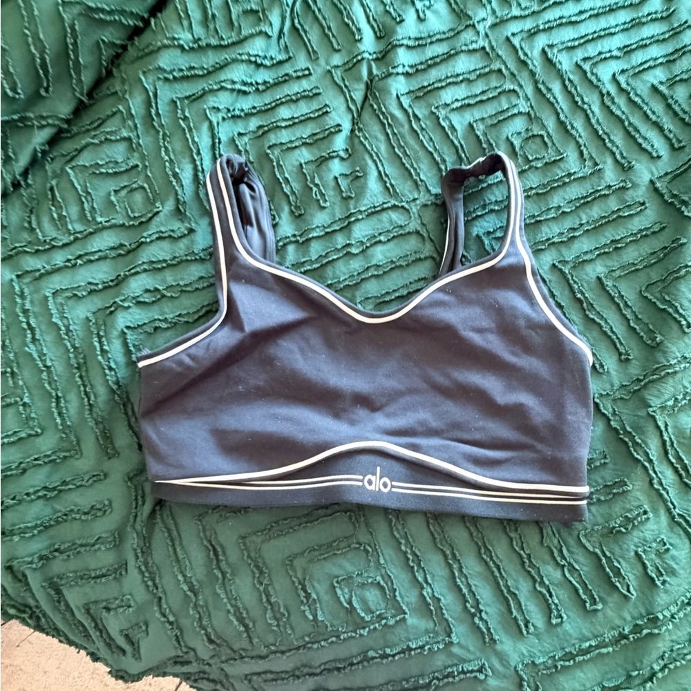ALO Yoga Black Sports Bra with White Piping